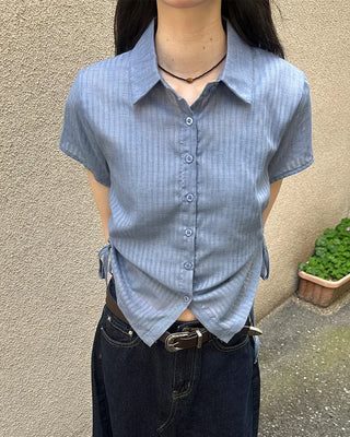 Weighted Shirring Point Short-Sleeve Crop Shirt
