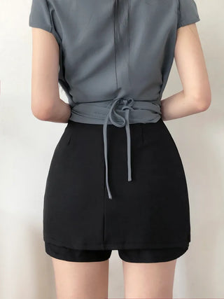[Includes inner shorts] Slim slacks mini skirt