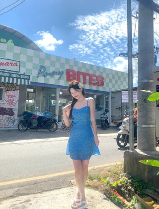 Flower boat neck camisole dress