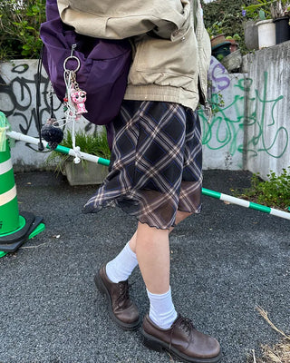 Checked scalloped hem chiffon skirt