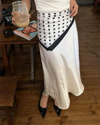 Silk elastic waist long skirt