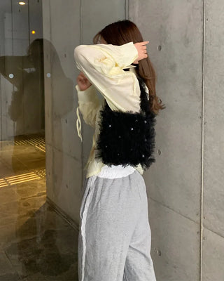 Organza Gathered Pearl Tote Bag