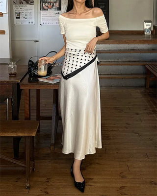 Silk elastic waist long skirt