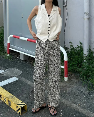 Leopard print elastic waist pants