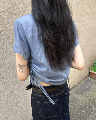 Weighted Shirring Point Short-Sleeve Crop Shirt