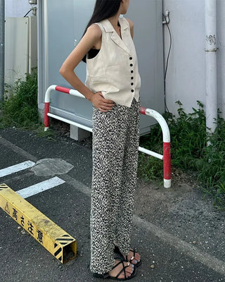 Leopard print elastic waist pants