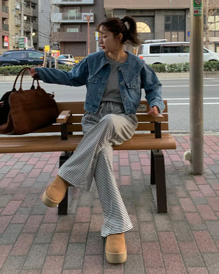 Big Collar Cropped Denim Jacket