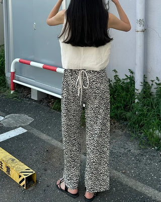 Leopard print elastic waist pants