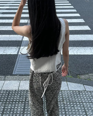 Leopard print elastic waist pants
