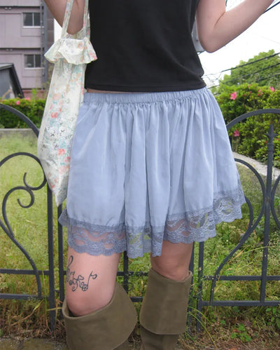 Wide lace hem mini flare skirt
