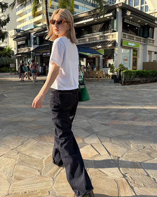 Basic semi-cropped half-length T-shirt