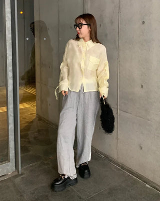 Sleeve Drawstring Cropped Sheer Shirt