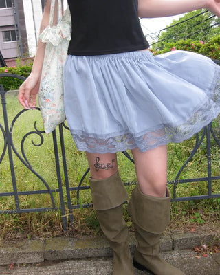 Wide lace hem mini flare skirt