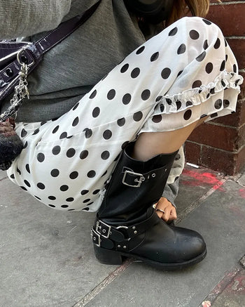 Round-toe biker mid-calf boots