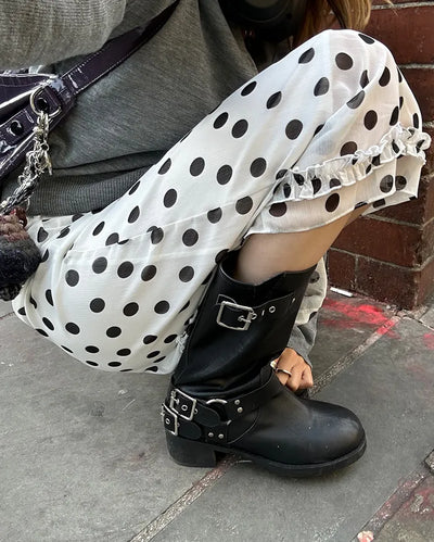 Round-toe biker mid-calf boots