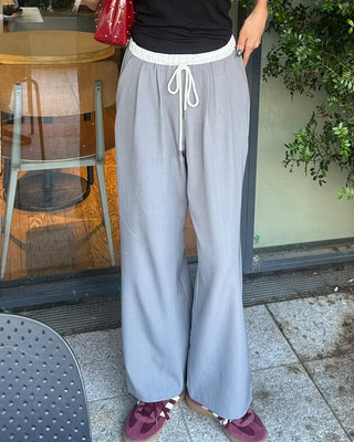 Two-tone elastic waist slacks