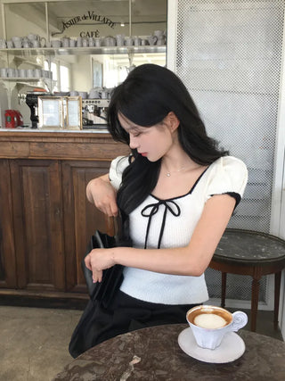 Ribbon Bicolor Short-Sleeve Knit