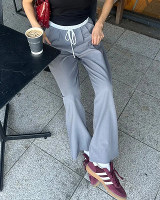 Two-tone elastic waist slacks