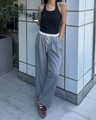 Two-tone elastic waist slacks