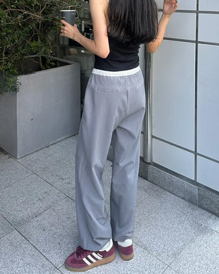 Two-tone elastic waist slacks