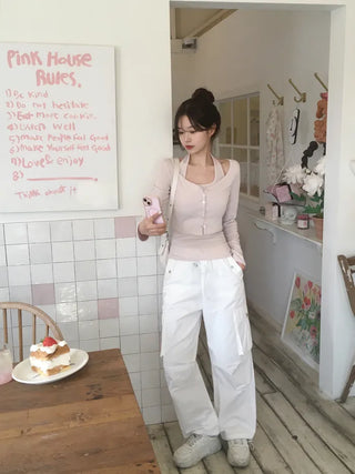 Halter neck sleeveless top & cardigan set