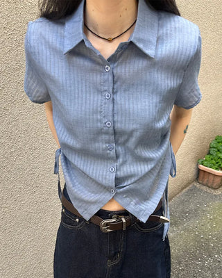 Weighted Shirring Point Short-Sleeve Crop Shirt