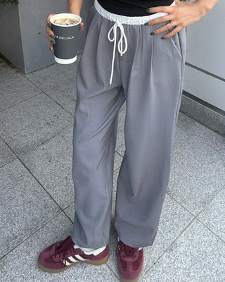 Two-tone elastic waist slacks