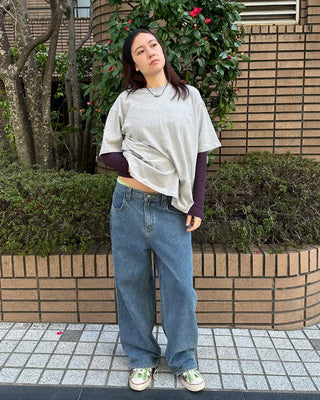 V-neck wool Tencel ribbed sheer long T-shirt