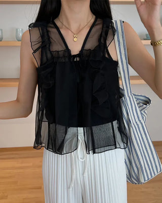 Chiffon frill sleeveless bustier