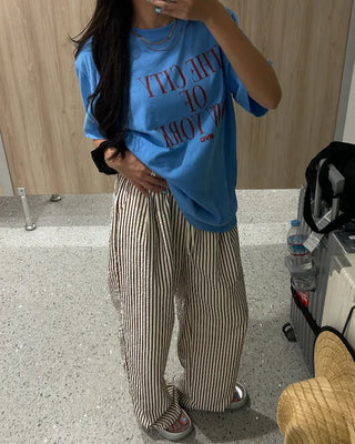 Wrinkle Wide Stripe Pants