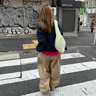 Double-pleated cotton wide-leg pants