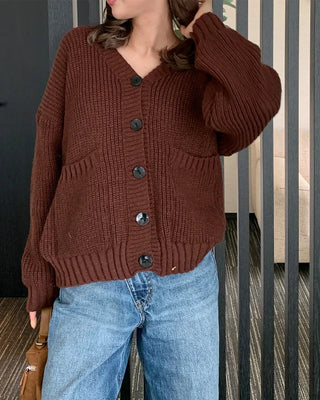 Ribbed V-neck Loose Cardigan