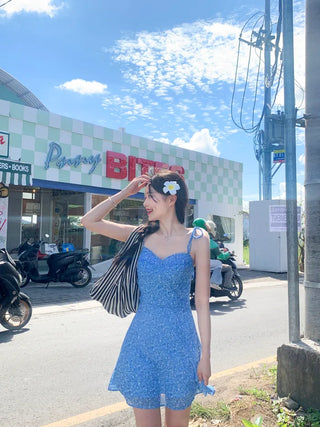 Flower boat neck camisole dress