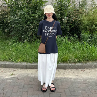 V-neck shirred long skirt
