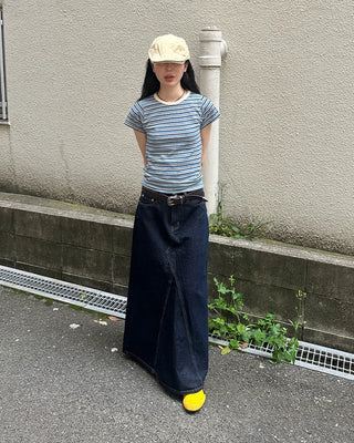 Multi-striped short-sleeved T-shirt
