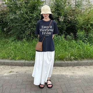 V-neck shirred long skirt