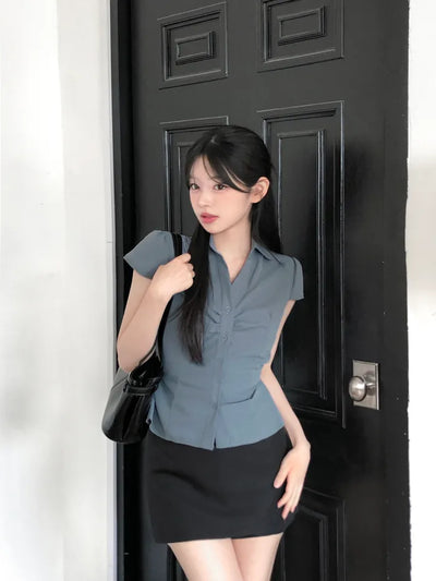 Shirred short-sleeved shirt