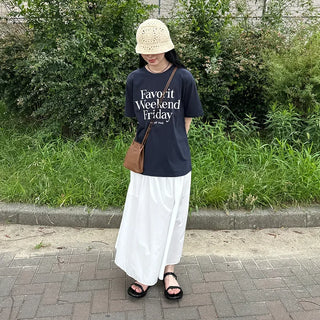V-neck shirred long skirt