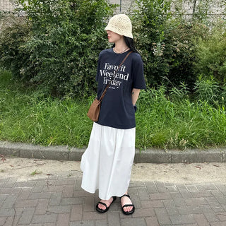 V-neck shirred long skirt