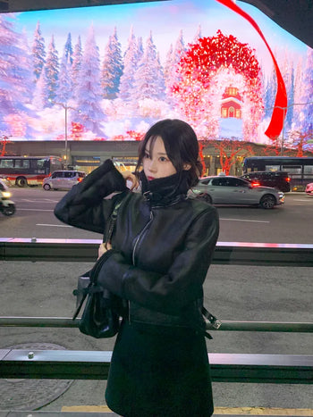Suede buckle shearling coat