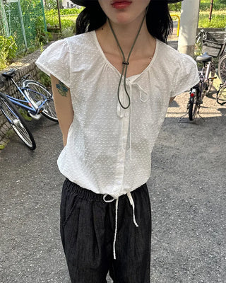Puff Shirring Dot Blouse