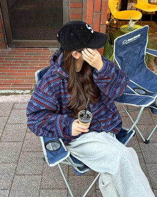 (Unisex) Ethnic Fleece Hooded Jacket with Drawstring
