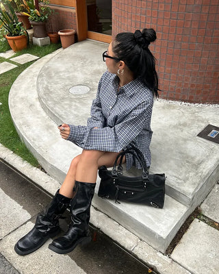 2-Way Studded Square Boston Bag