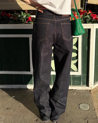 Back patch rigid wide denim pants