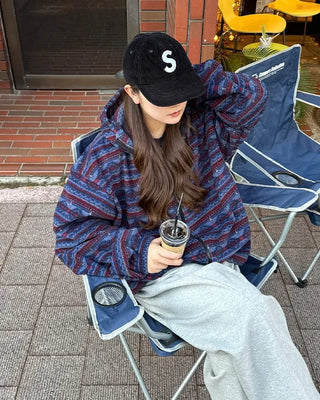 (Unisex) Ethnic Fleece Hooded Jacket with Drawstring