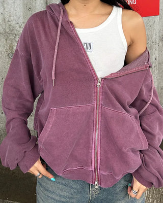 Vintage Wash Double Zip Hoodie