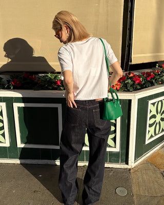 Back patch rigid wide denim pants