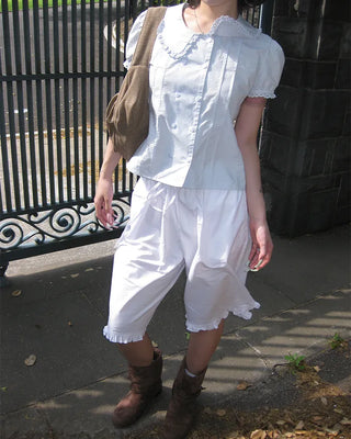 Frill hem easy wide half pants