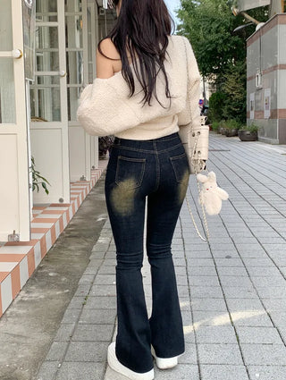 Washed bootcut pants