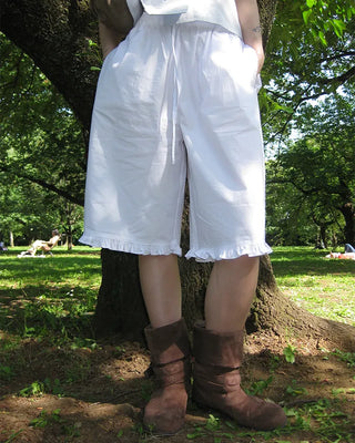 Frill hem easy wide half pants
